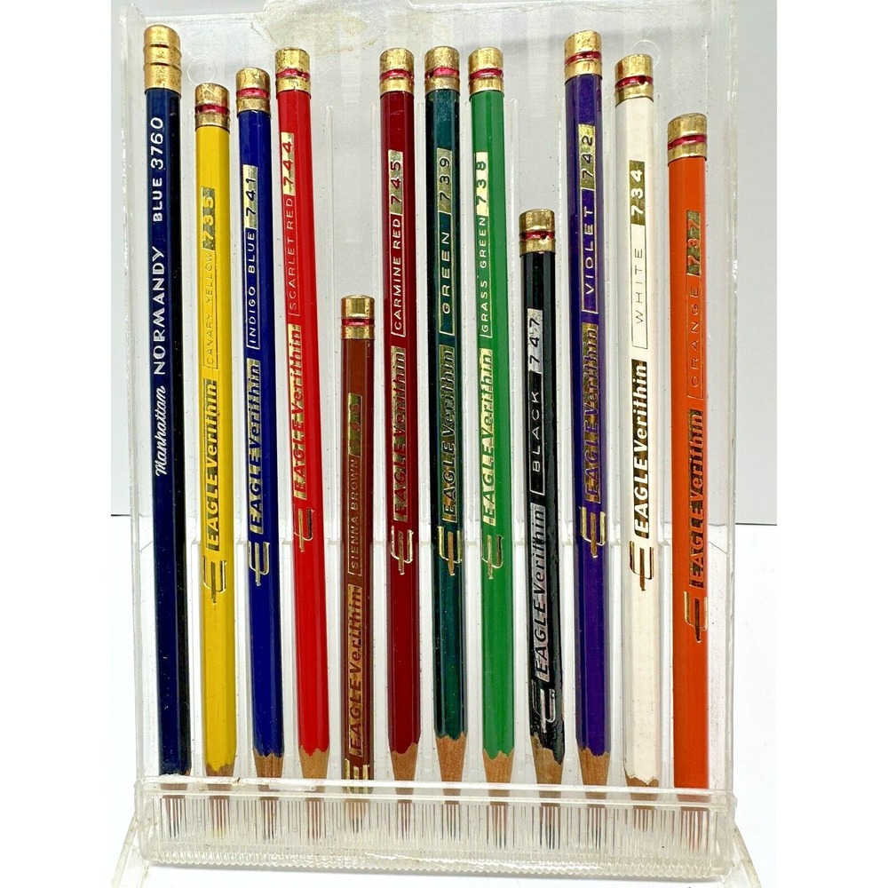 11 Eagle Verithin Colored Pencil Set Mixed Vintage Acrylic Case + Bonus Normandy